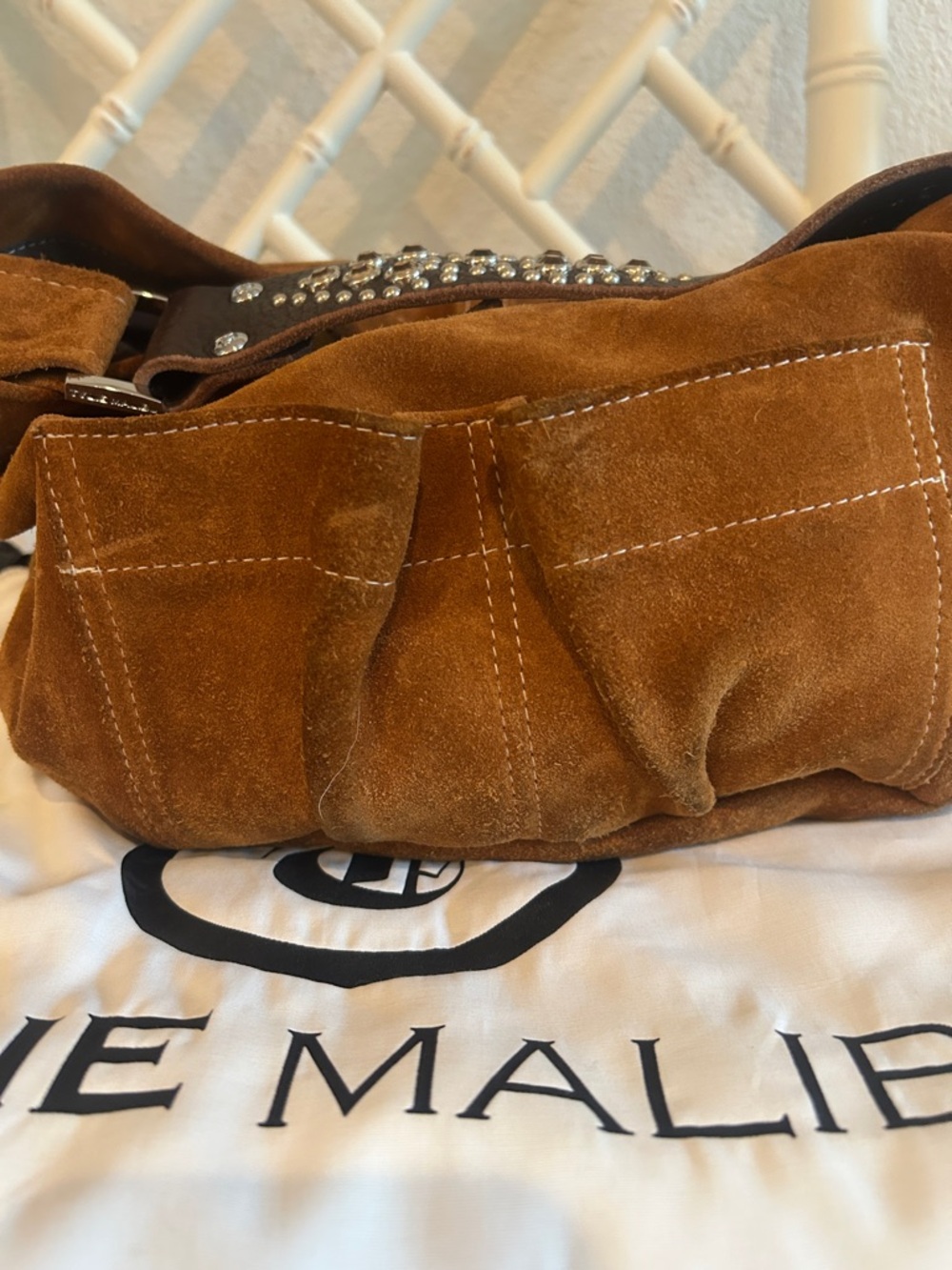 Tylie Malibu Suede Shoulder Hobo Bag - Cognac - Picture 4 of 7